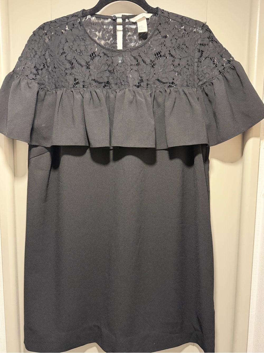 H&M Black Lace Yoke Ruffle Shift Dress